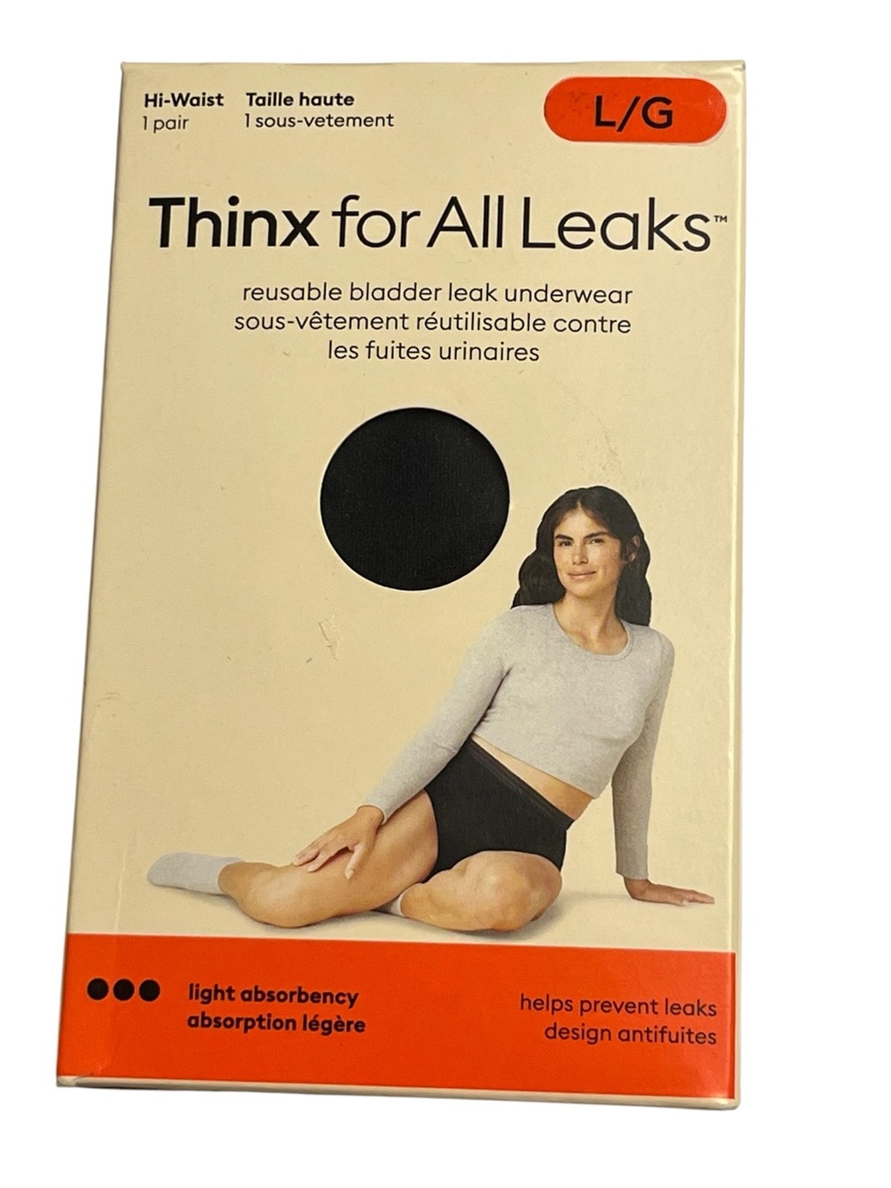 Thinx for All Leaks Black Hi-Waist Reusable Bladder Leak Underwear Size L Black